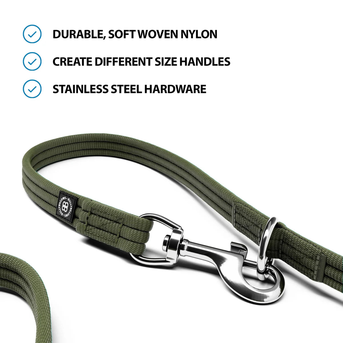 Bully Billows Training Double Ended Dog Lead | 2m Length - Khaki