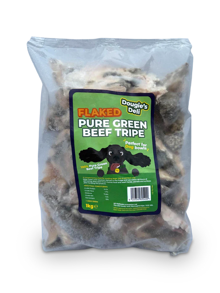 Dougies - Flaked Pure Beef Green Tripe (Boneless) 1kg