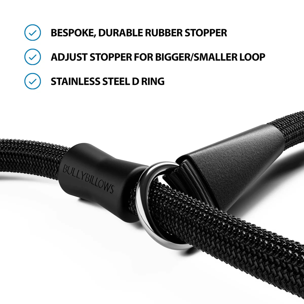 Bully Billows Slip Training Lead | Anti Pull & No Choking - Black