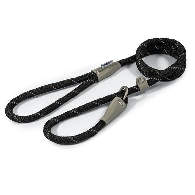 Ancol Viva Rope Reflective Slip Lead Black 10mm x 1.2m