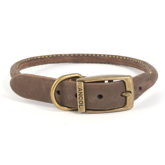 Ancol Timberwolf Round Sable Leather Dog Collar 45cm