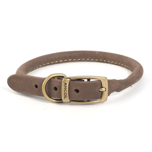 Ancol Timberwolf Round Sable Leather Dog Collar 40cm