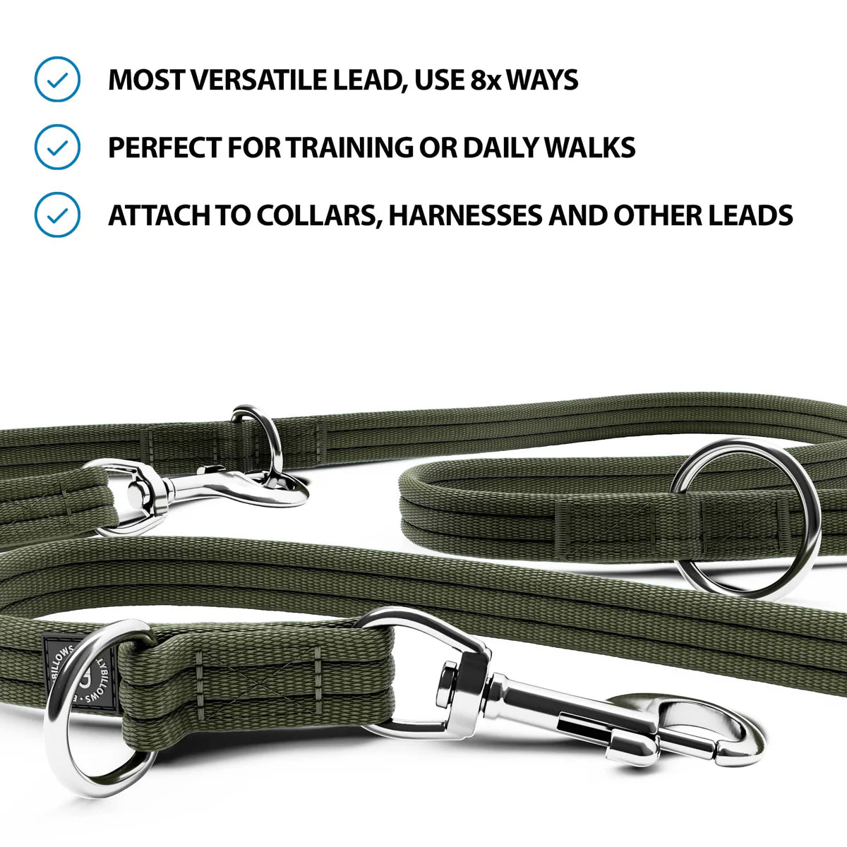 Bully Billows Training Double Ended Dog Lead | 2m Length - Khaki