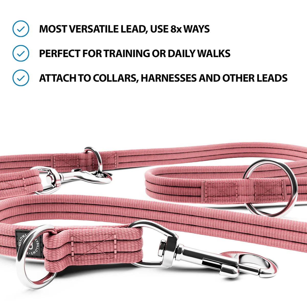 Billy Billows Training Double Ended Dog Lead | 2m Length - Pink