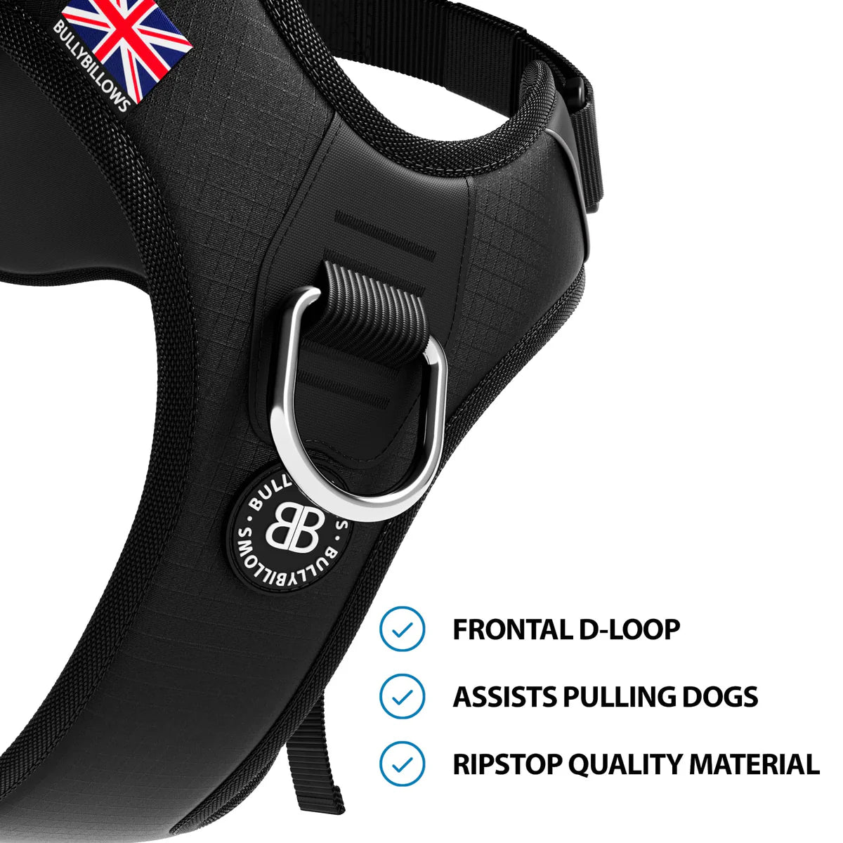 Bully Billows Anti Pull Hurricane Harness - With Handle - Black