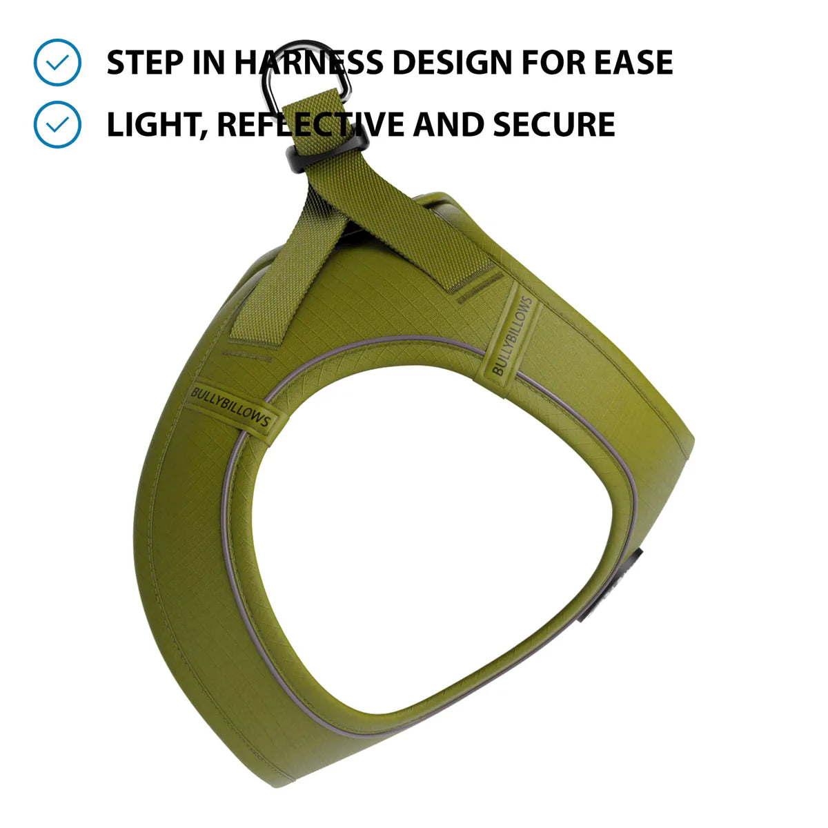 Bully Billows Step in Harness | XS-M Breeds - Olive Green
