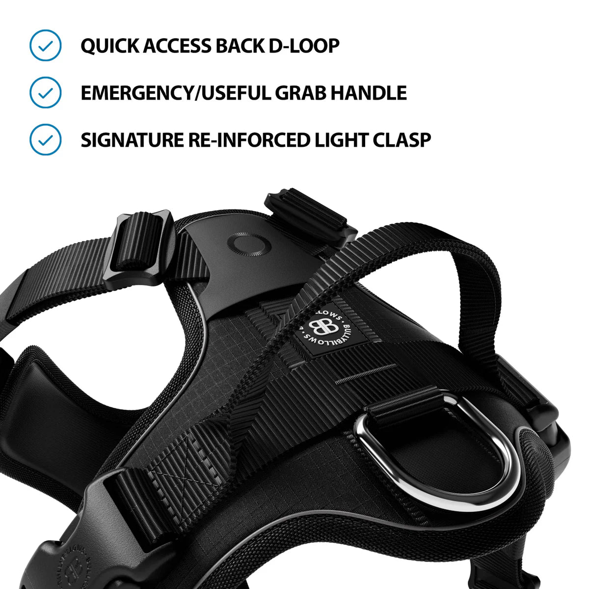 Bully Billows Anti Pull Hurricane Harness - With Handle - Black