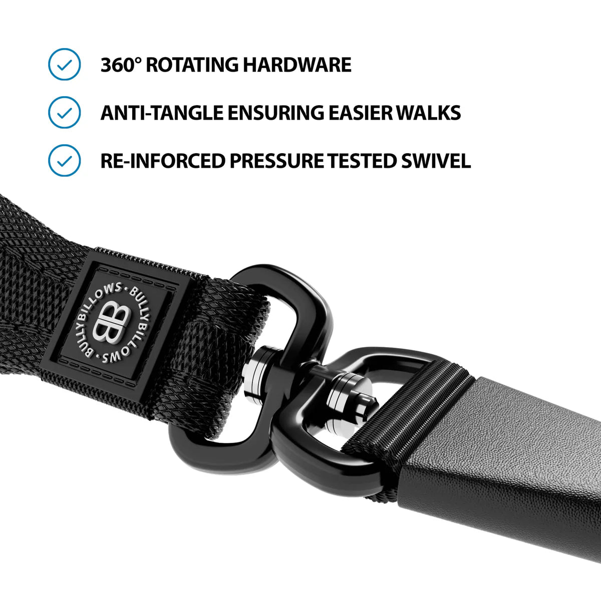 Bully Billows Slip Training Lead | Anti Pull & No Choking - Black